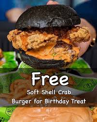 Free soft shell crab burger for a birthday treat.